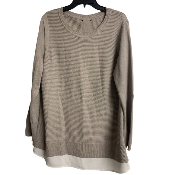 Hilary Radley Knit Minimalist Multi Layered Crew Neck Sweater Size XXL Tan - Picture 1 of 7